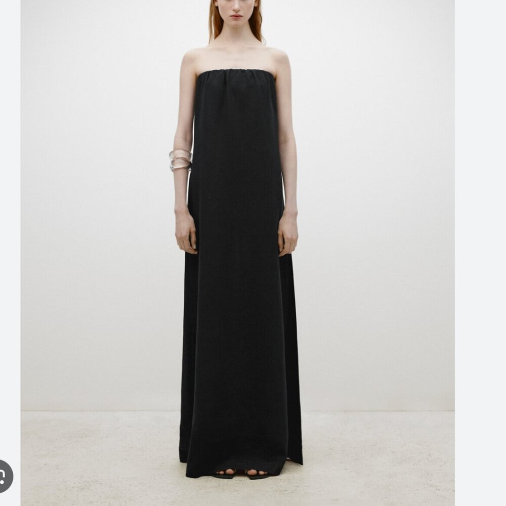 NWT Massimo Dutti Long strapless dress - Limited Edition - Linen - Black - XS